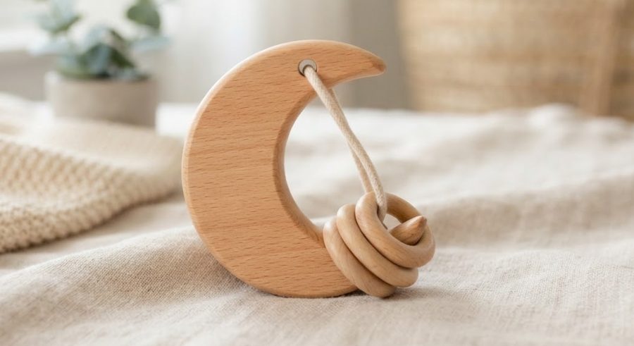 Wooden Teether & Rattle — alternate view